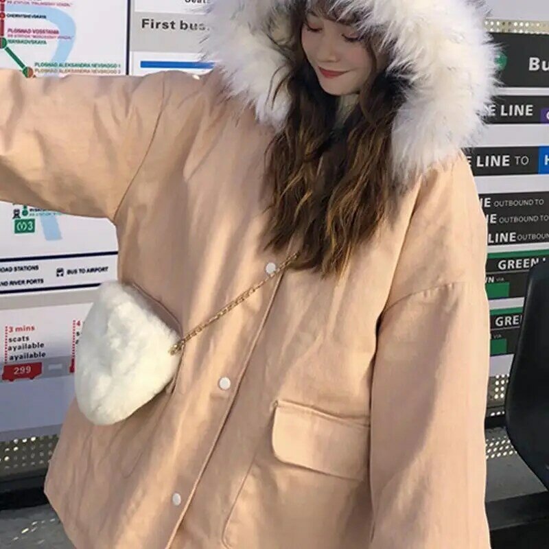 Parkas feminino com capuz térmico grosso solto único breasted inverno all-match casual básico confortável moda venda quente estilo coreano