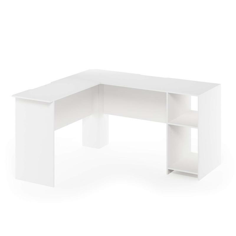 家具-本棚付きl字型デスク、白、3インチ