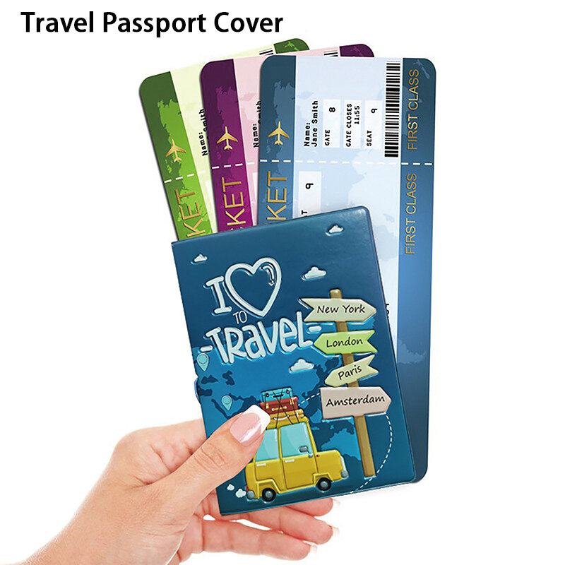 Soporte de pasaporte de cuero para hombre y mujer, accesorios de viaje bonitos, funda de pasaporte, tarjetero de identificación
