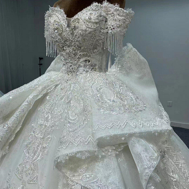 Великолепные платья принцессы для женщин 2024 в пол сердечко бахрома бант с коротким рукавом свадебное платье Robe Mariage MN153