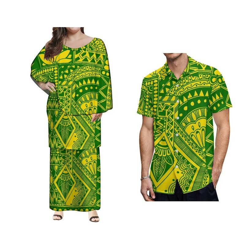 High Quality Custom Women Big Ponchos Puletasi Samoan Dress  Polynesian Tribal Printed 2 Pcs Top And Skirts Sets With Shawl