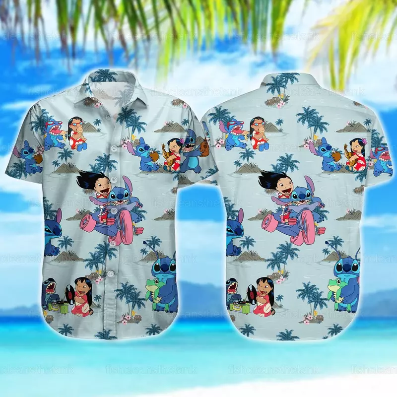 Ścieg i Lilo Surf koszula hawajska dla mężczyzn Disney koszula hawajska w stylu Casual, letnia ścieg męski damski koszula z guzikami z krótkim rękawem