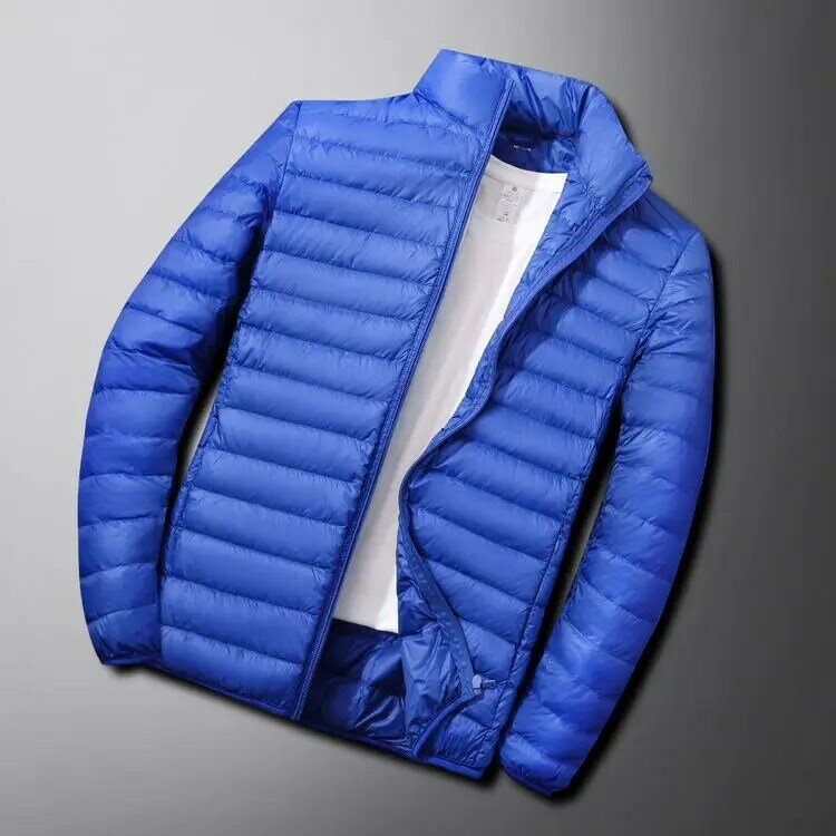 Новинка 2023, осенне-зимняя мужская куртка с воротником-стойкой, мужское тонкое пальто на белом утином пуху, Мужская однотонная Повседневная Верхняя одежда H417