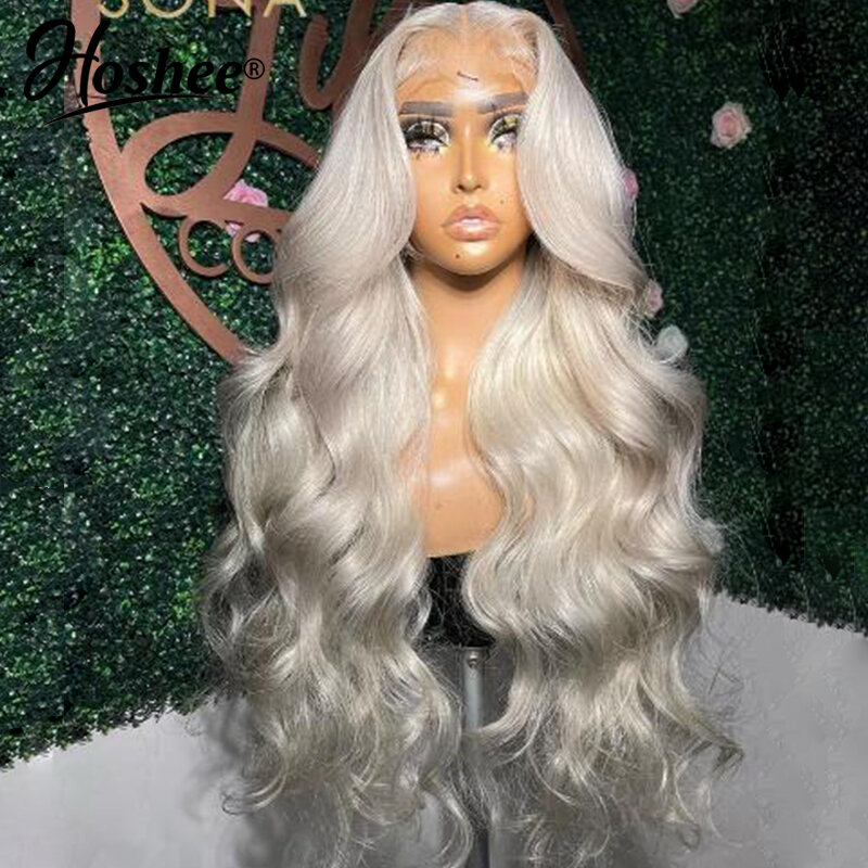 Wig depan renda gelombang tubuh Brazilian tanpa lem warna pirang Platinum obral Wig Frontal T Part rambut manusia transparan