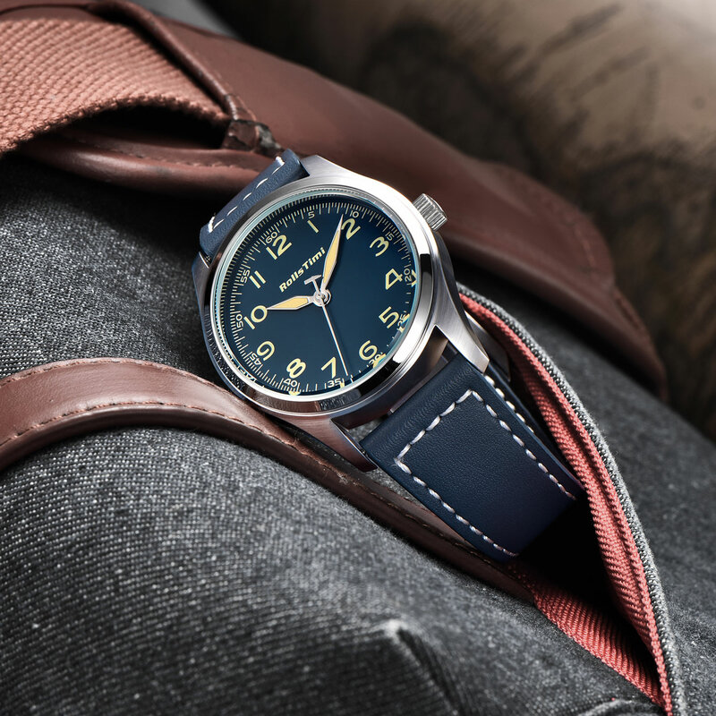 RollsTimi fashion simple Men's quartz watch 2023 New waterproof leather strap mineral glass Men's Wrist Watch Reloj para hombre