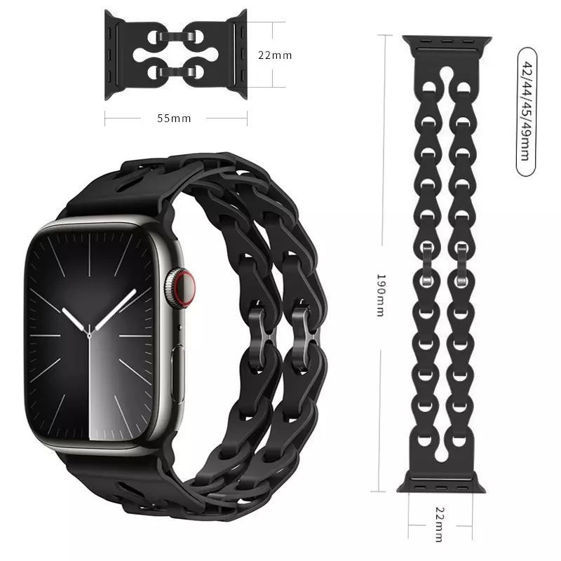 Silicone link Strap For Apple Watch band 44 mm 40mm ultra-2 49 45mm 41mm 38mm 42mm Double Tour bracelet series 9 8 7 6 5 4 3 se