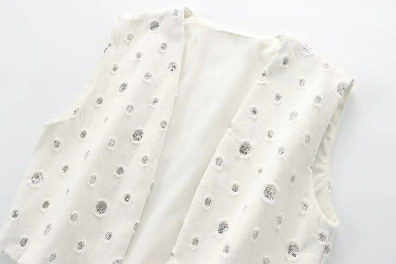 Colete cardigan de lantejoulas feminino, terno de duas peças, casaco decorativo, saia de cintura alta, nova moda, 2024