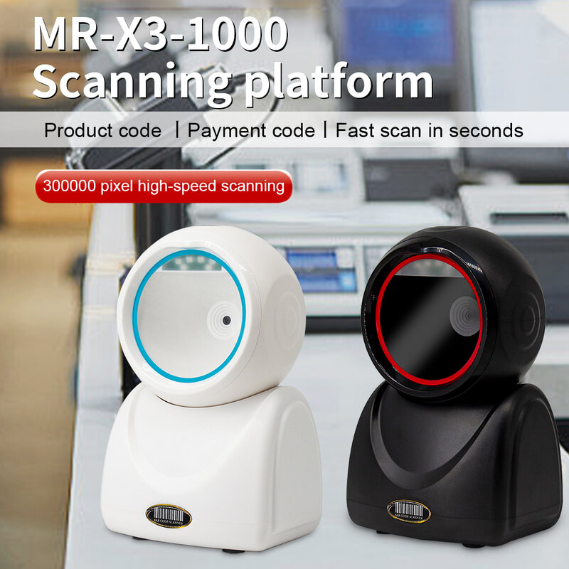 De alta velocidade Barcode Scanner, Image Platform Desktop Scanner, 1D 2D QR Code Reader, USB Omnidirectional Supermercado