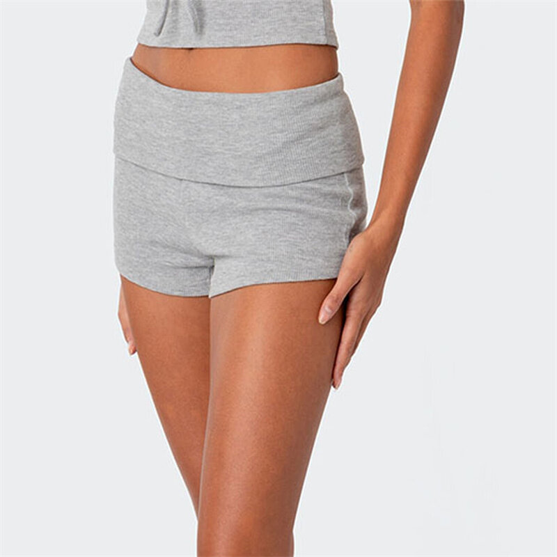 Emo Girls Fold Over Slim Shorts donna Mid Rise Versatile Slim Sports pantaloni corti Casual Y2K Bottoms Streetwear