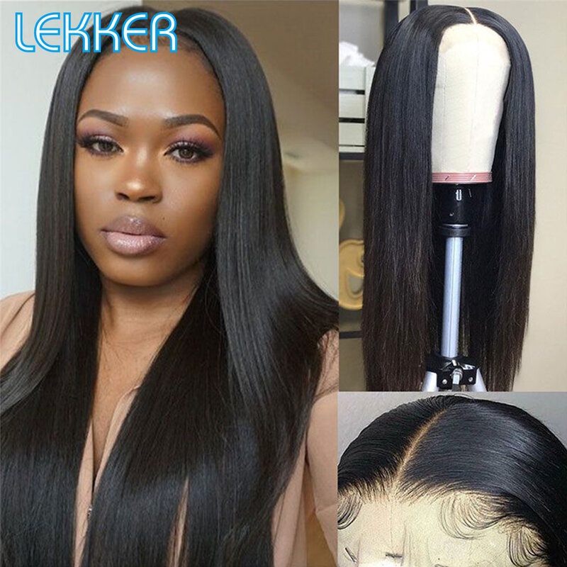 Lekker-Peluca de cabello humano liso de 13x1 T para mujer, pelo Remy brasileño sin pegamento, prearrancado, transparente