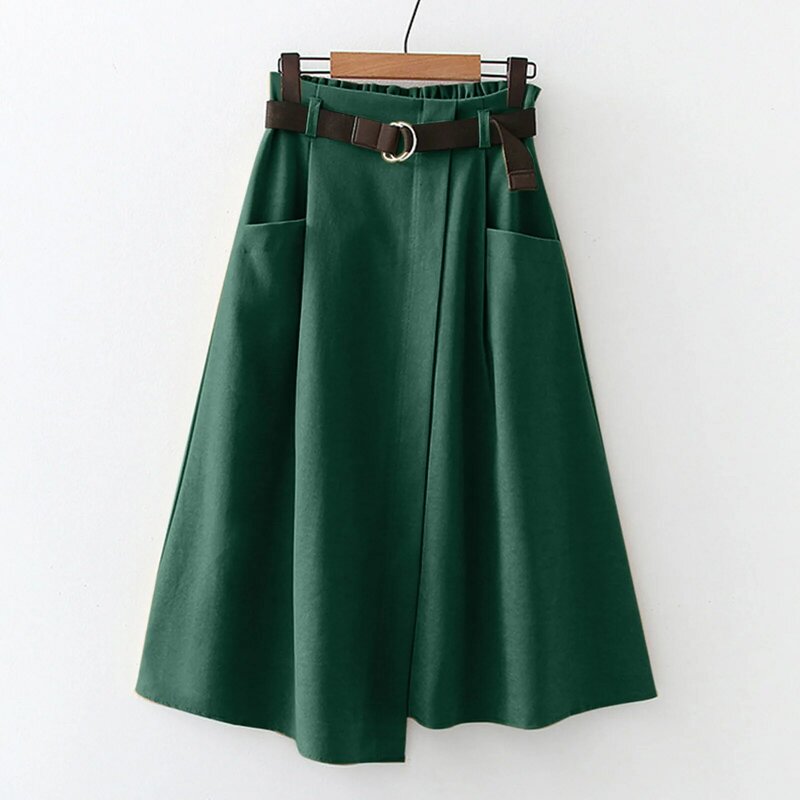 Irregular Long Women Spring Summer Loose Skirts Female Vintage Fashion High Waist Skirt Ladies Casual Solid Pockets Skirts 2024
