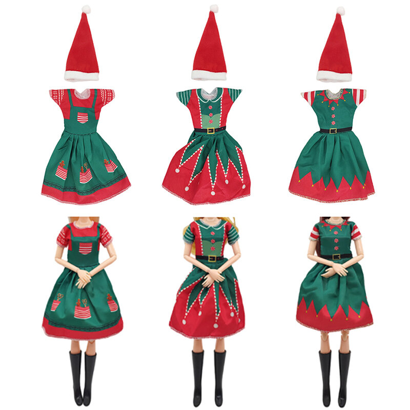 Mode gaun Natal pakaian gaun topi untuk 11 inci 30cm pakaian boneka untuk aksesoris boneka
