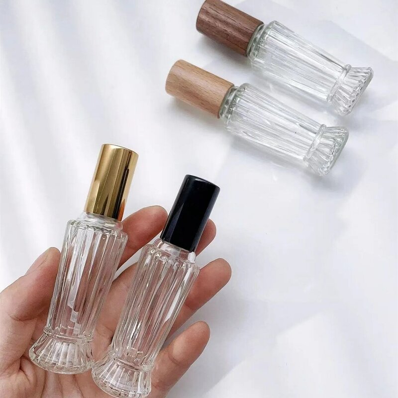 Botol semprot kaca portabel 10ml tutup Beech botol parfum penutup kayu atau logam botol kosong sampel wadah kosmetik