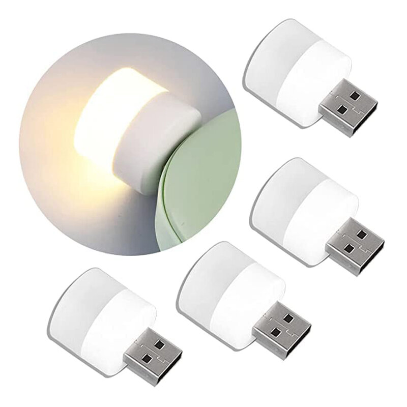 Lampu malam USB Mini, lampu malam LED pengisian daya ponsel komputer colokan USB, lampu baca pelindung mata putih hangat