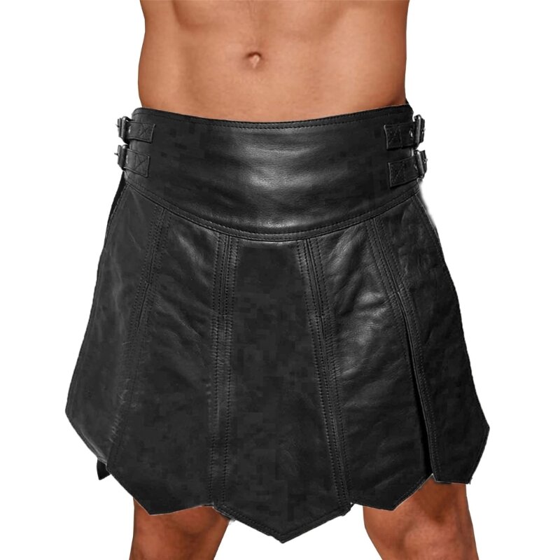 Medieval Punk PU Leather Waist Belt Skirt Tassels Wide Belt Skirt Gladiators Battle Skirt for Halloween Cosplays Skirt