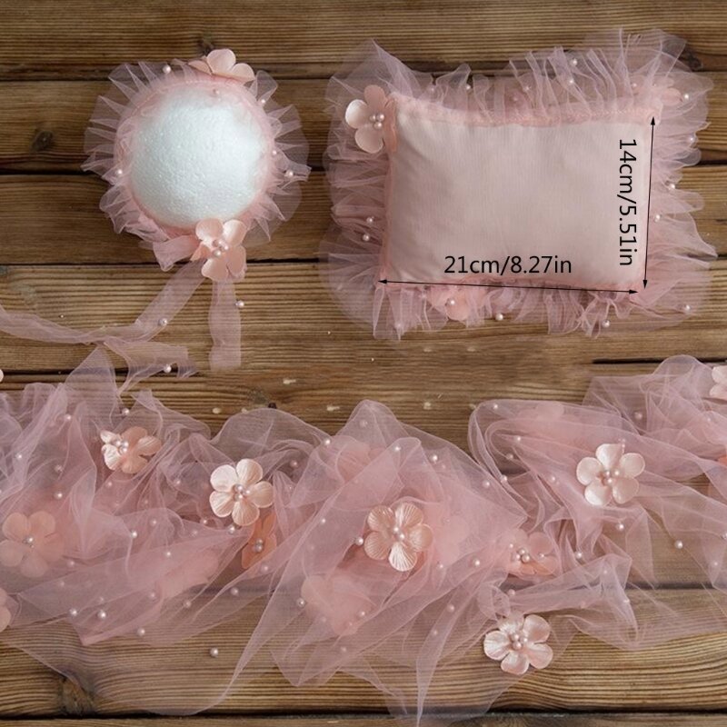 Photography Props Newborn Boys Girls Baby Photo  Props Outfits Pillow Lace-hat Pearl-gauze Lightweight Photo Props