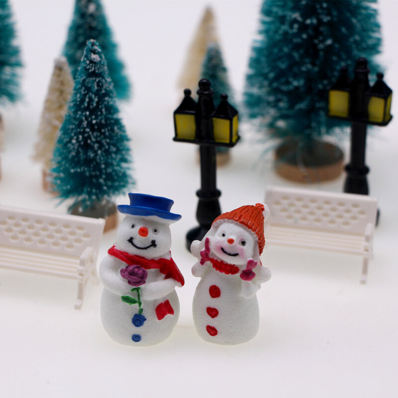 Poppenhuis Miniatuur Kerstboom Sneeuwpop Straatlamp Decor Ornament Micro Landschap Sneeuwscène Nieuwjaar Decor Accessoires