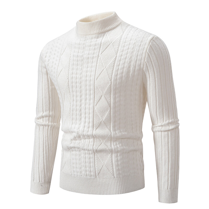 Мужской зимний Свитер 2023, однотонные жаккардовые вязаные свитера с круглым вырезом, теплый приталенный пуловер высокого качества, Мужская одежда, Свитер