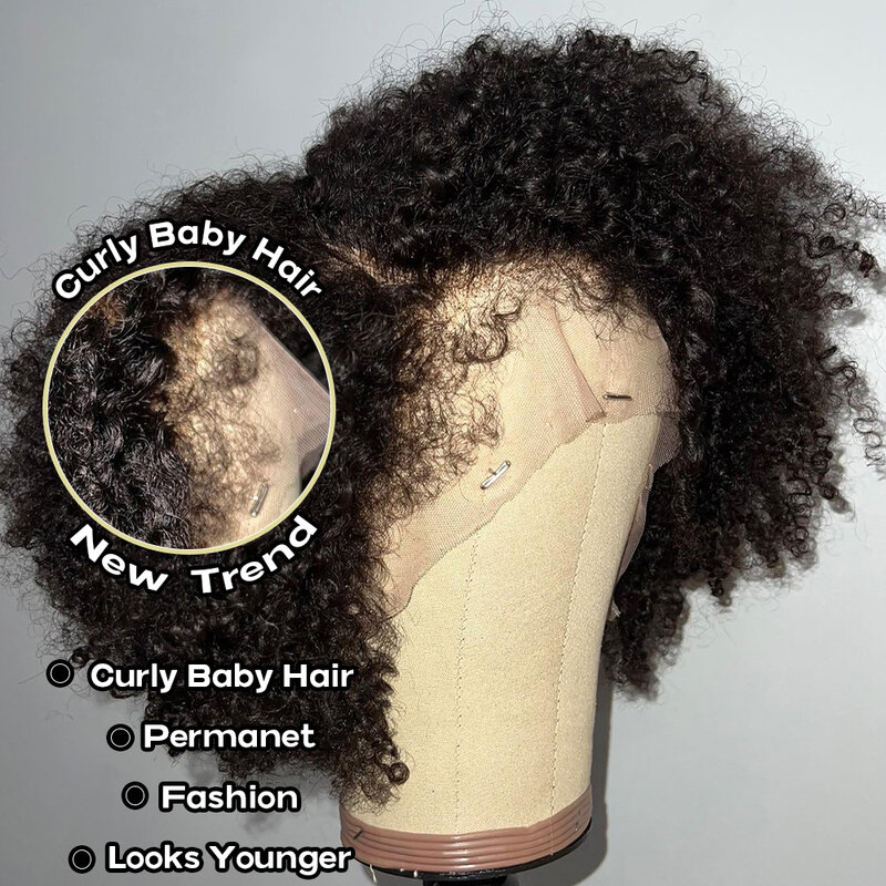 Perucas de cabelo humano frente do laço para meninas, peruca profunda encaracolada, linha fina Kinky, Yaki Kinky Edges, cabelo do bebê, pré-arrancado, 13x4, 13x4