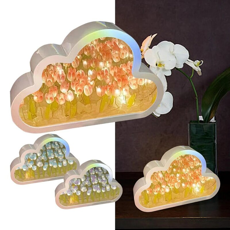โคมไฟ kado ulang tahun ข้างเตียงรูปดอกทิวลิปเมฆทะเลแบบทำมือคู่รักโปร่งใสเป็นของขวัญของตกแต่งโต๊ะสำหรับวันเกิด