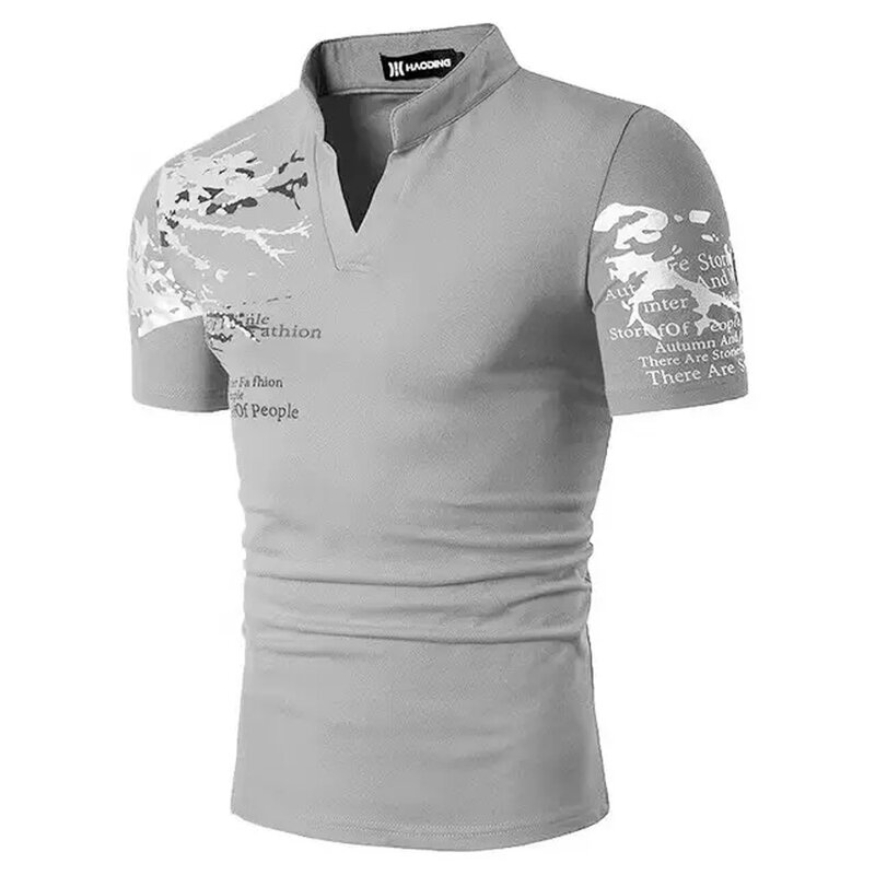 T-shirt Men's summer men's Short Sleeve T-shirt V-neck Tops Stand Collar Polo Shirt