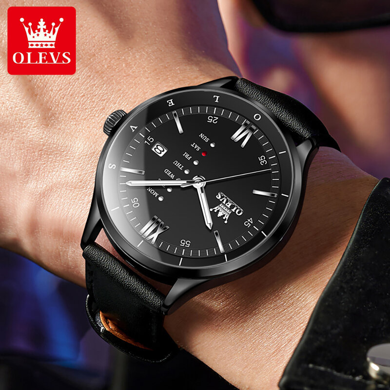 OLEVS marka luksusowy zegarek kwarcowy dla mężczyzn skórzany wodoodporny kalendarz tydzień mody Design biznesowe męskie zegarki Relogio Masculino