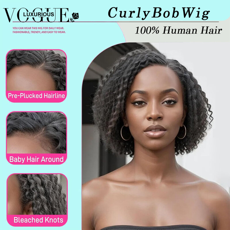 Deep Curly Short Bob Salt Pepper Colored Wigs Glueless 4X4 HD Pixie Cut 5X5 Lace Closure Human Hair Wig Brzailian Remy On Sale