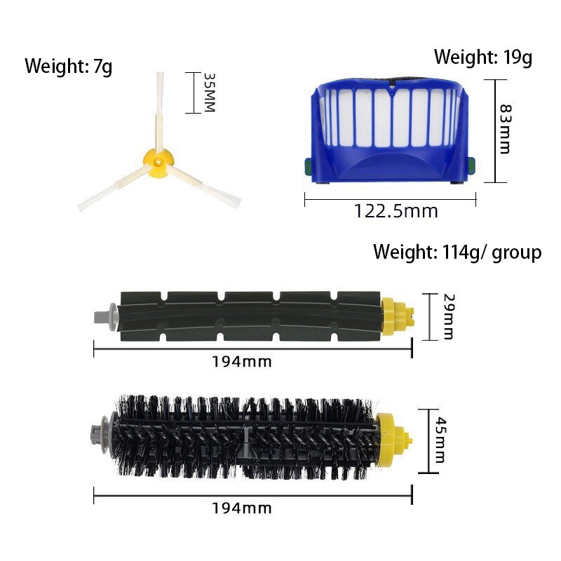 Suitable For Irobot Roomba Sweeper 600 Series Replacement 595/650/528/620 Side Brush Roller Brush Filter Cleaning Tool