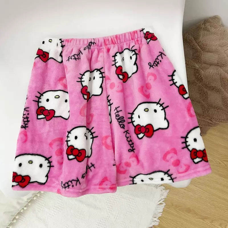 Sanrio-Pijama de Hello Kitty para mujer, pantalones cortos de franela Kawaii Y2K, pantalones cortos de cintura alta, pantalones calientes americanos, regalo para niña, verano 2024