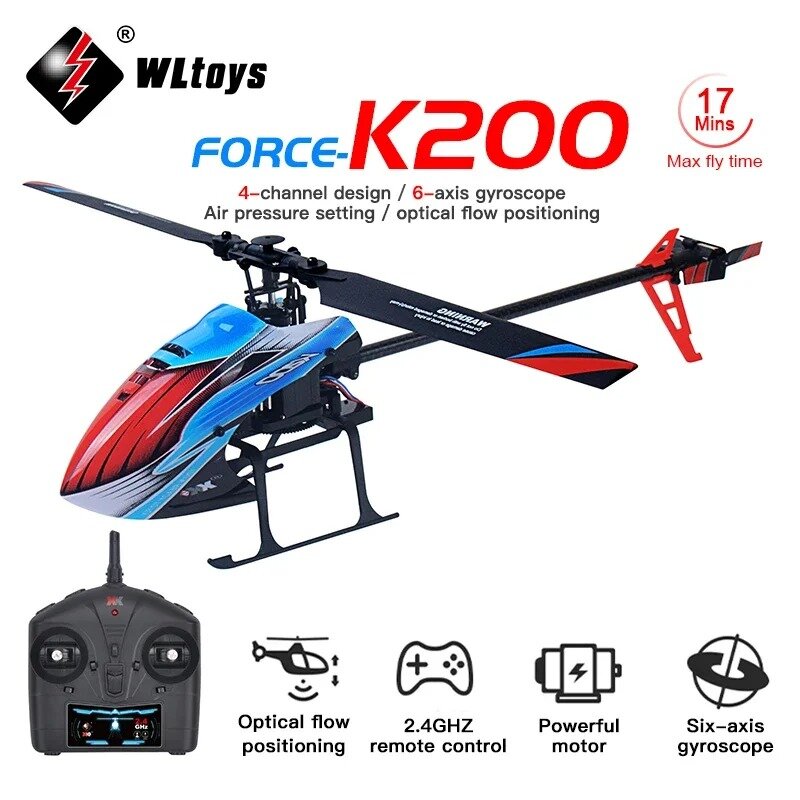 WLtoys-XK K200 RC Helicóptero, 2.4G, 6-Aixs Giroscópio, 4CH, Altitude Hold, Controle Remoto de Fluxo Óptico, Brinquedos para Crianças