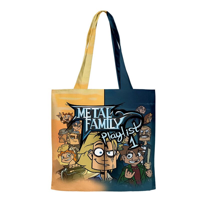 Metal Family-Bolso de compras con dibujos animados, bandolera reutilizable, informal