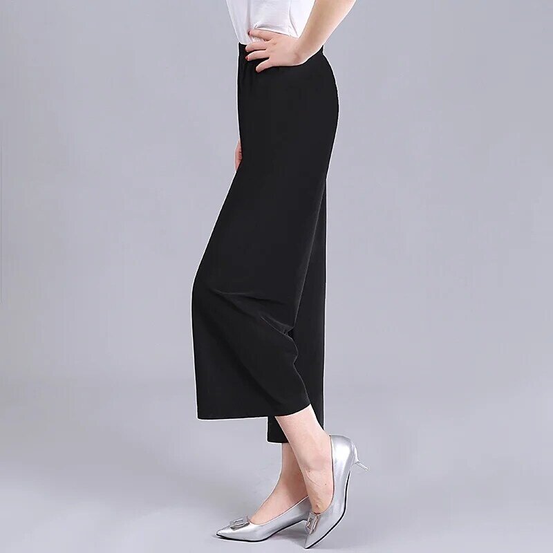 Street Casual Black Simplicity Wide Leg Pants Summer New Elastic Waist Solid Loose Straight Pants Fashion Vintage Women Clothing