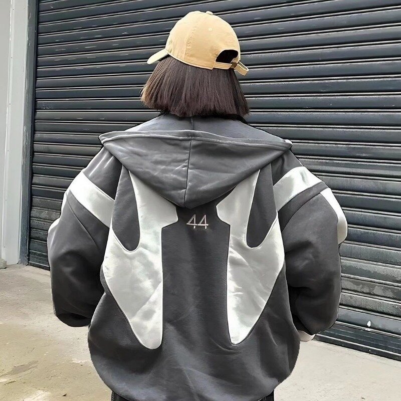Y 2K Rits Hoodie Hiphop Harajuku Patchwork Oversized Hoodie Gothic Streetwear Mannen Vrouwen Hoge Kwaliteit Kleding Nieuw Sweatshirt