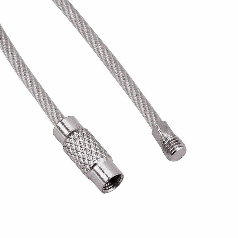 Stainless Steel Wire Keychain Rope Threaded Key Ring Loop Screw Lock Silver