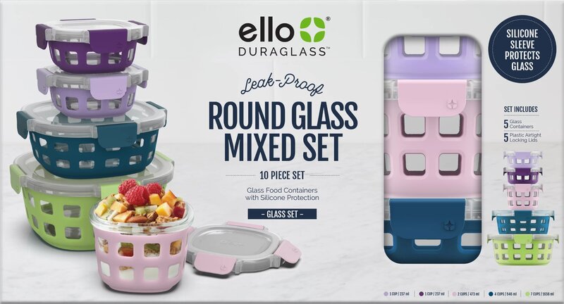 Ello Duraglass-Juego de almacenamiento de alimentos de vidrio redondo, 10 piezas