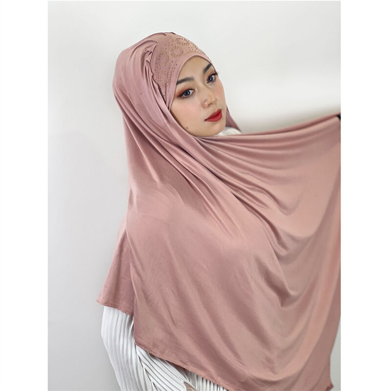 Hijab Instantâneo Muçulmano para Mulheres, Tie Back Jersey, Rhinestone Headwrap, Xales Véu, Ramadan Islam, Pronto para Usar Lenço, Envoltórios do Lenço, Malásia
