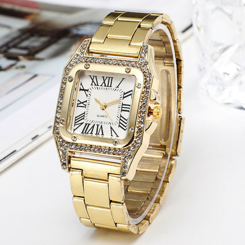 High Quality Fashion Business Ladies Casual Stainless Steel Rose Gold Quartz Watch Student Ladies Square Waterproof Clock Retro