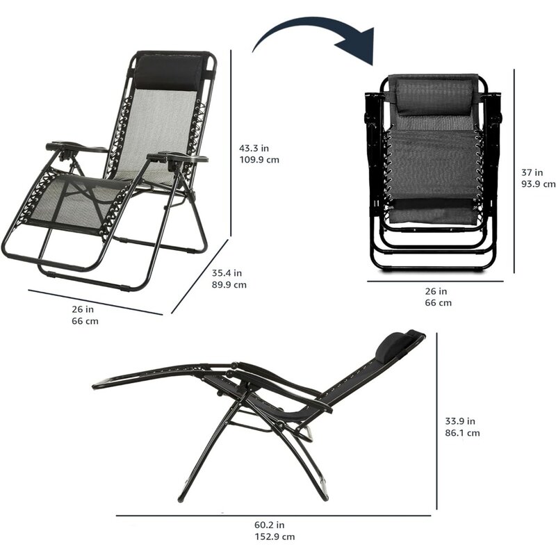 Outdoor Textilene regulowana zerowa grawitacja składana rozkładana fotel wypoczynkowy z poduszką, 26"