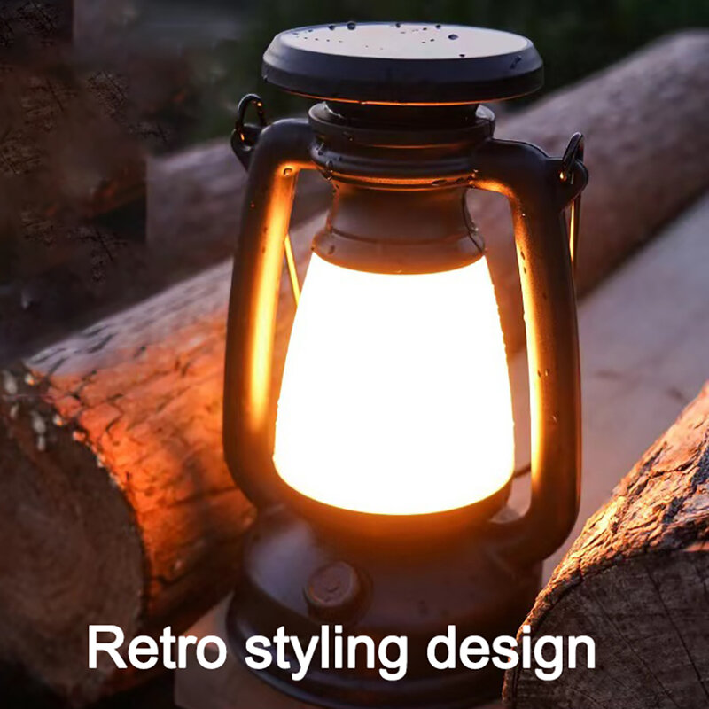 Outdoor Camping Lamp 3 Lighting Modes 0-100% Adjustable Brightness Eye Caring Solar/DC Charging Emergency Lantern Flashlight