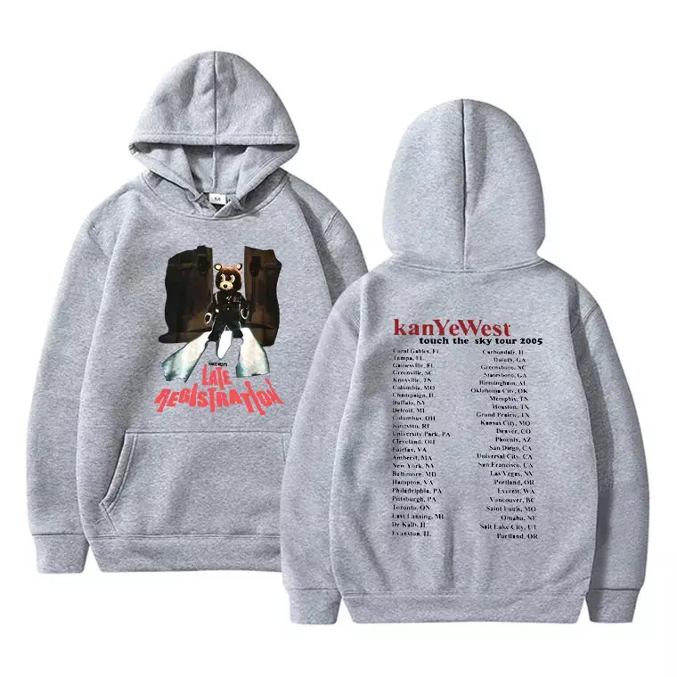 Rapper Kanye West späte Registrierung Tour Grafik Hoodie Männer Frauen Trend Vintage Sweatshirt Mode Hip Hop übergroße Hoodies