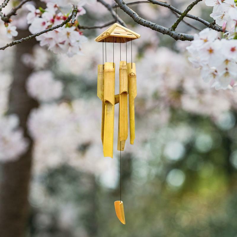 Carillones de viento de bambú Natural para exteriores, decoración hecha a mano para ambiente relajante y jardín de meditación
