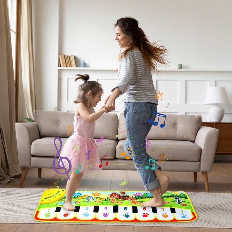 Kids Piano Mat Modes Adjustable Design Foldable 5 Modes Musical Play Mat Non-Woven  Portable Soft Battery Mat Educational Toys