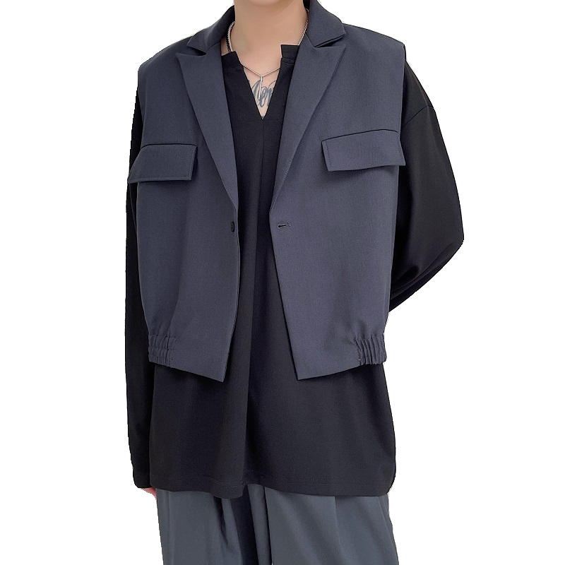 Мужской короткий жилет Kpop с воротником-костюмом, куртка без рукавов на одной пуговице, майка большого размера в Корейском стиле, мужская одежда в стиле хип-хоп