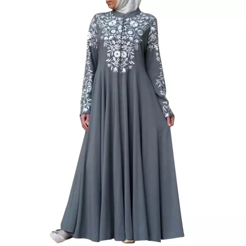 Robe à manches longues pour femmes, motif floral, style arabe, musulman, décontracté