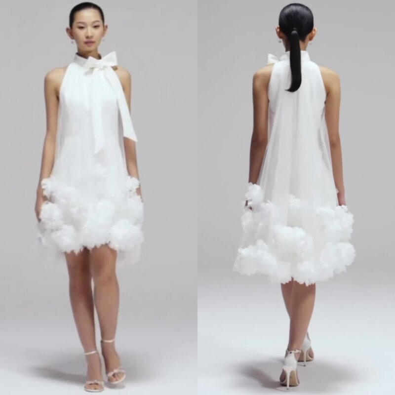Tiulowa kokarda plisowana celebrytka prosta Halter na zamówienie suknia Mini sukienki