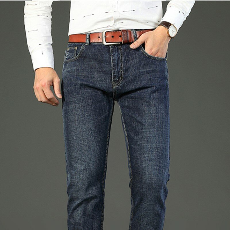 Denim Jeans Men High Quality Fashion Business Classic New Elastic Straight Brand Classic Male Trousers Plus Size Four Season