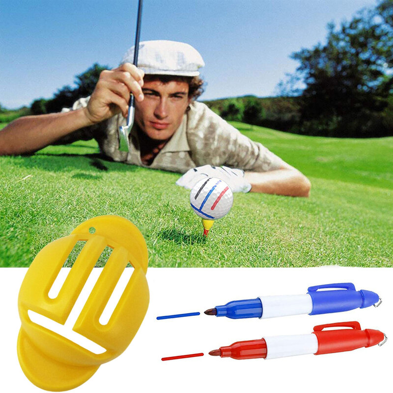 Kit di strumenti per la marcatura della pallina da Golf con 1 Stencil per la marcatura del disegno della linea della pallina da Golf e 2 pennarelli per strumenti di marcatura della palla Putt