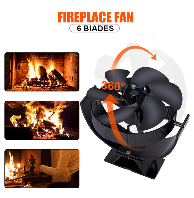 6 Blades Heat Powered Stove Fan 360 Rotating Fireplace Fan Log Wood Burner Eco-fan Quiet Efficient Heat Distribution Stove Fan