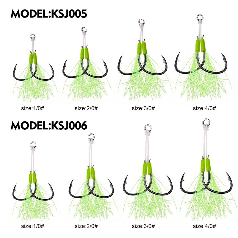 with PE Line Feather Metal Jig Tail Assist Hooks High Carbon Steel Slow Jigging Metal Jig Double Hooks Corrosion-resistant