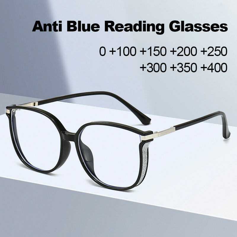 Kacamata membaca Anti cahaya biru Glitter, kacamata baca Anti cahaya biru untuk pria wanita, kacamata pembaca komputer optik, kacamata presbiopi hiperopia + 0 ~ + 400
